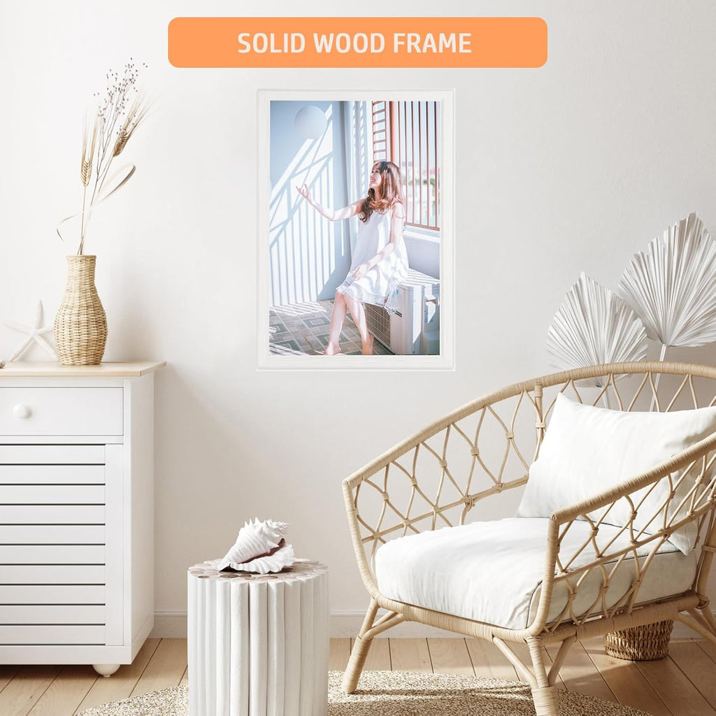 13x17 Wood Frame White, Modern Natural Woodgrain 17x13in Picture Frame, Rustic Wooden 13 x 17 inch Gallery Wall Photo Poster Frame with HD Plexiglass, Horizontal Vertical Wall Mounting Display 1pcs
