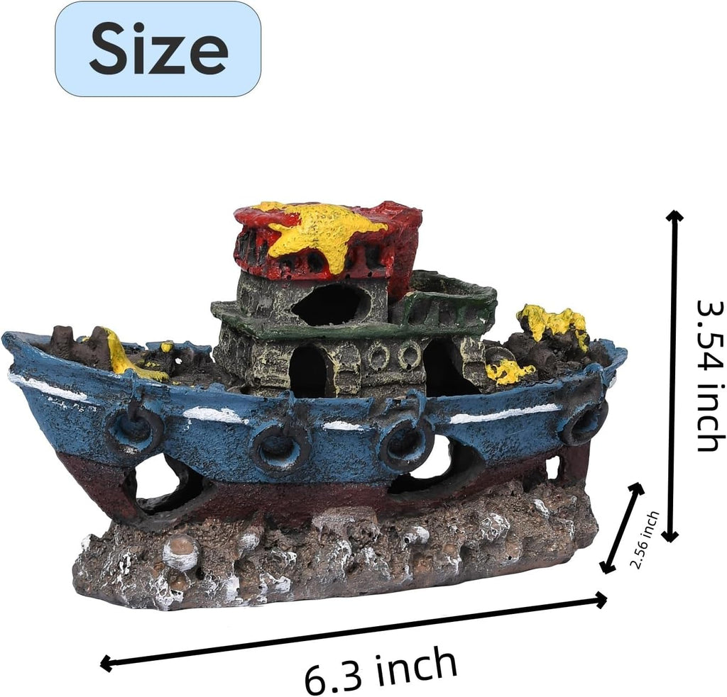 Resin Sunken Ship Aquarium Decor, Fish Tank Hideout, Shipwreck Ornament for Fish