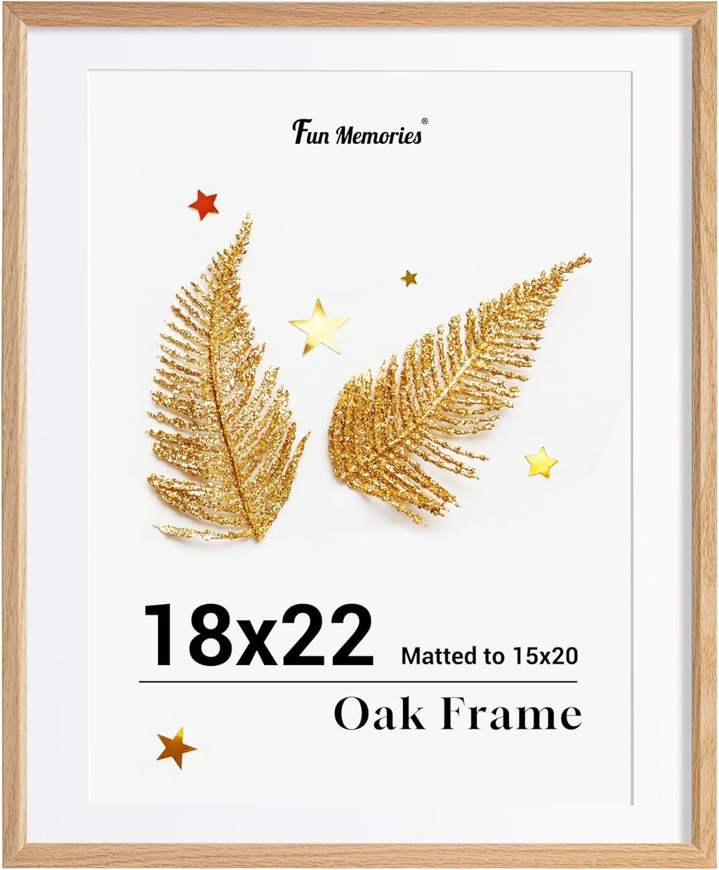 Fun Memories 18x22 Oak Picture Frame for Wall, 18x22 Frame with Matted to 15x20, Solid Wood Picture Frames for Wall Art Photo and Prints (Natural, 1 Pack)