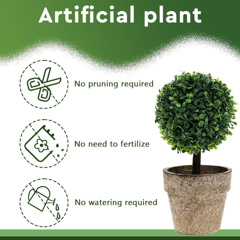 Woration Artificial Green Grass Ball Potted Fake Shrubs Big & Small Ball Plant Decoration Faux Small Boxwood Topiary Home Office Desk Table Room, 2 Pack