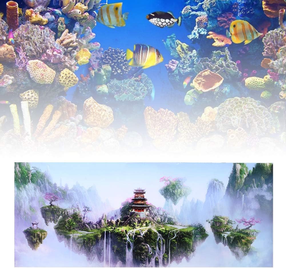 Zerodis Aquarium Background Poster, 3D PVC Adhesive Wallpaper Sticker Sky Castle Background Decoration for Fish (122 * 50cm)