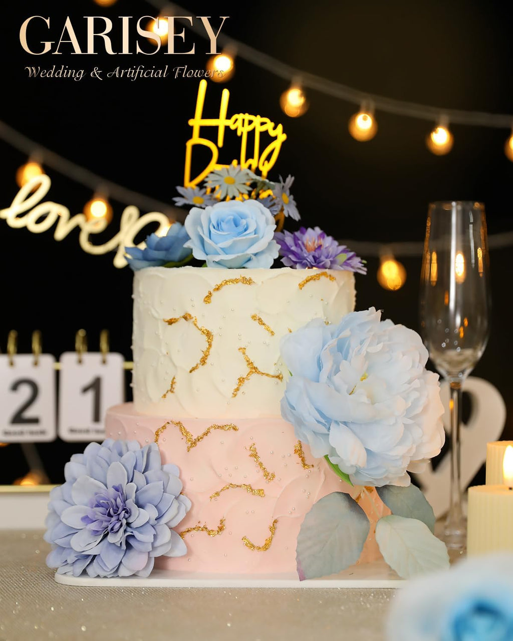 Artificial Flowers Combo, Mix Silk Flowers Roses, Peonies, Dahlias with Stems for DIY Wedding Bridal Bouquets, Baby Shower, Table Centerpieces, Home Decor, Fake Floral Arrangements-Blue&purple