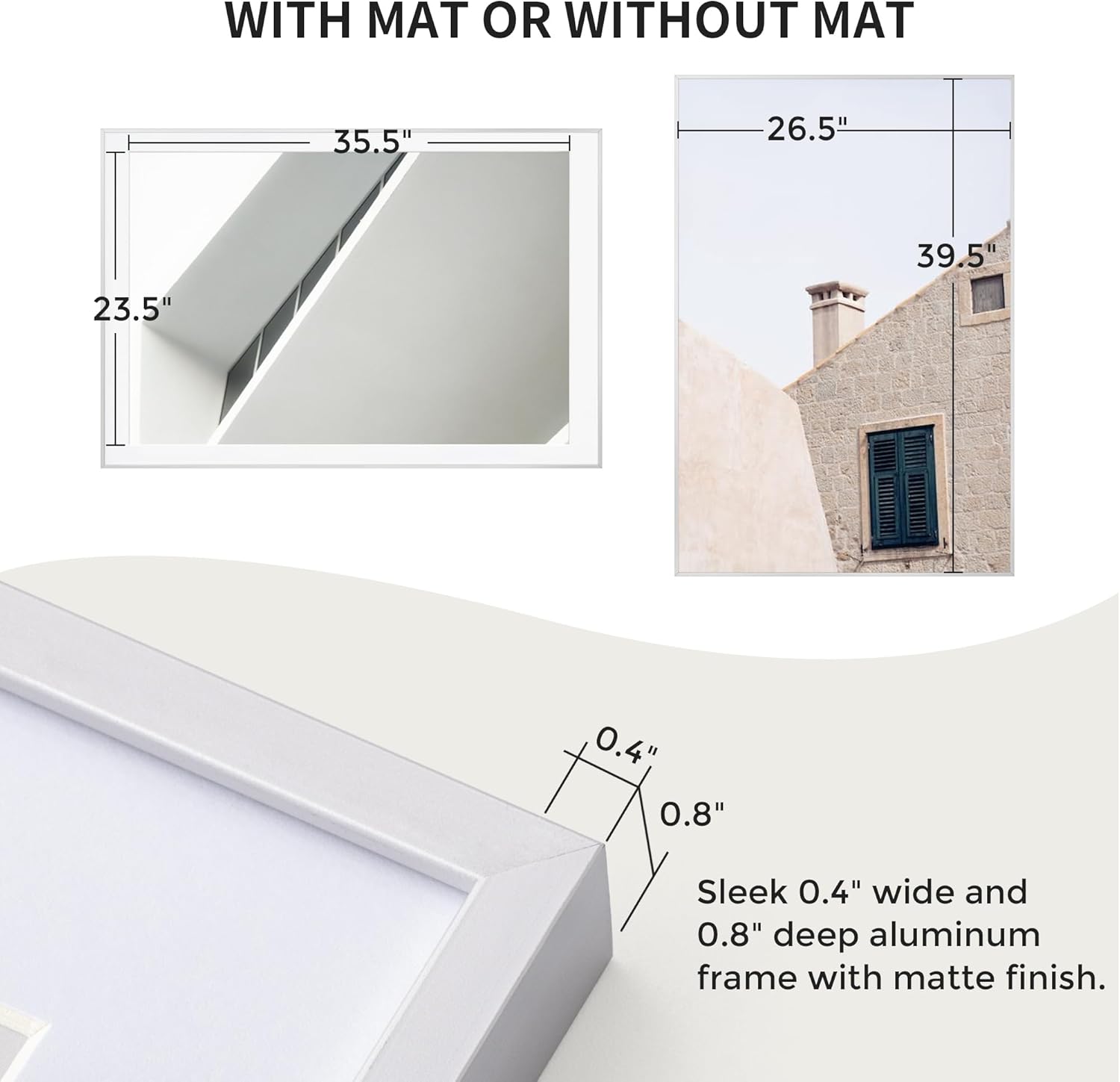 27x40 Metal Picture Frame with 24x36 Mat, Brushed Aluminum Finish, Tempered Glass Front, and Attached Hanging Hardware - Versatile Wall Display Frames for Vertical or Horizontal Orientation(Silver,