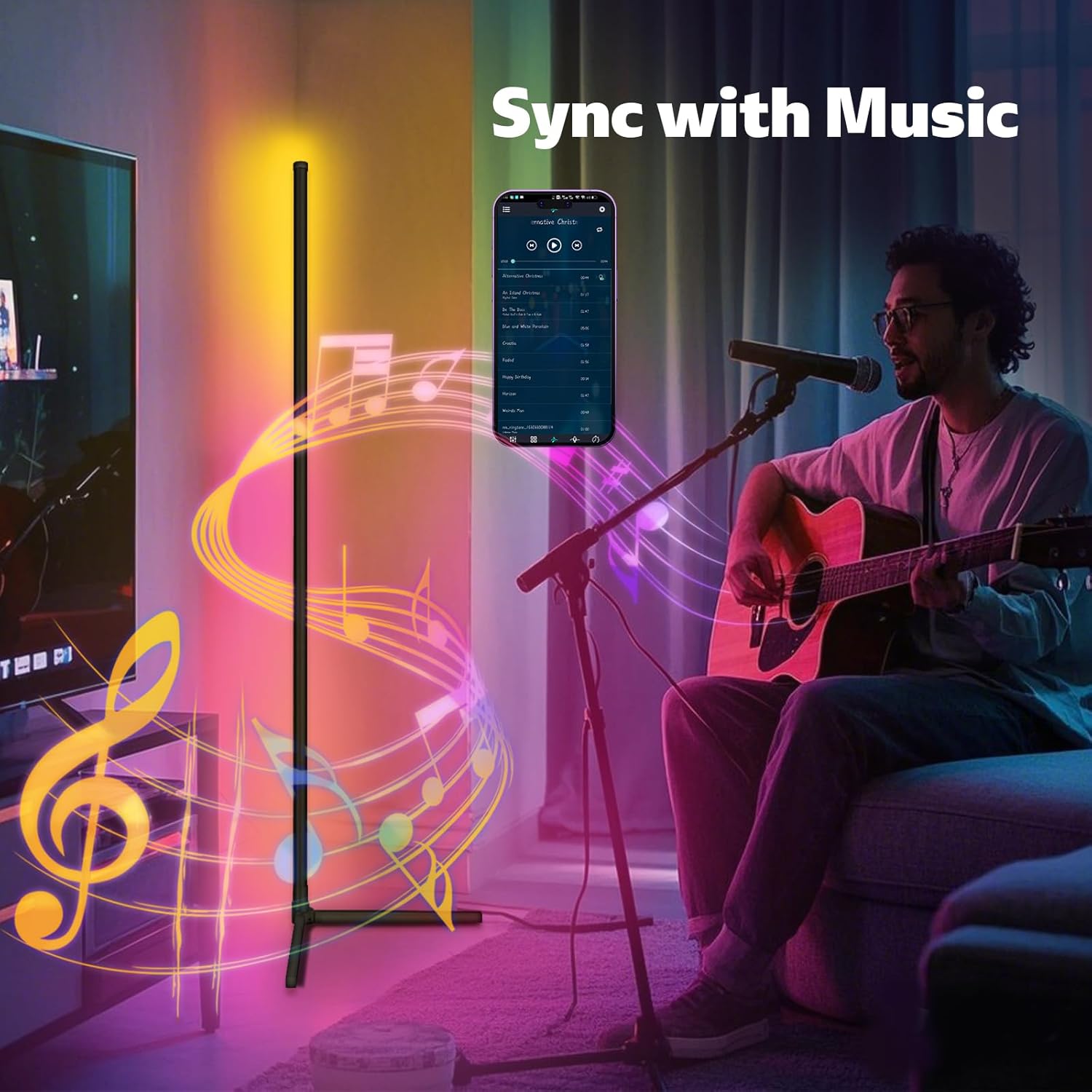 LED Corner Floor Lamp, 68+ Scenes, 16 Million Colors Corner Light with App & Remote Control, Smart RGB Ambient Lighting with Music Sync, Mood Lighting for Bedroom, Living Room Gaming Room