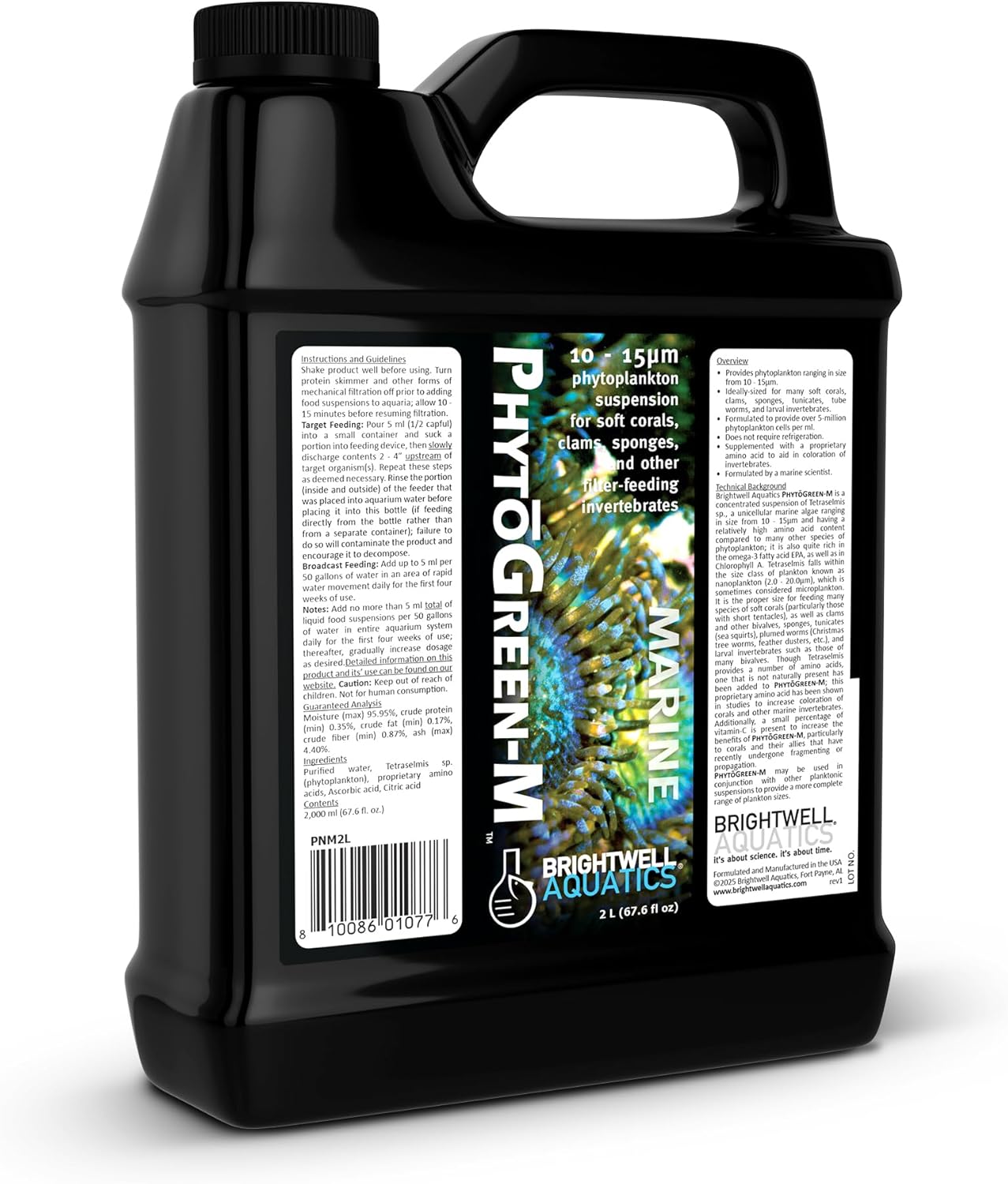 Brightwell Aquatics PhytōGreen-M Marine Phytoplankton for Reef Aquariums – Supports Corals, Sponges, Clams, Tube Worms & Filter Feeders – Amino Acids, EPA, 2L