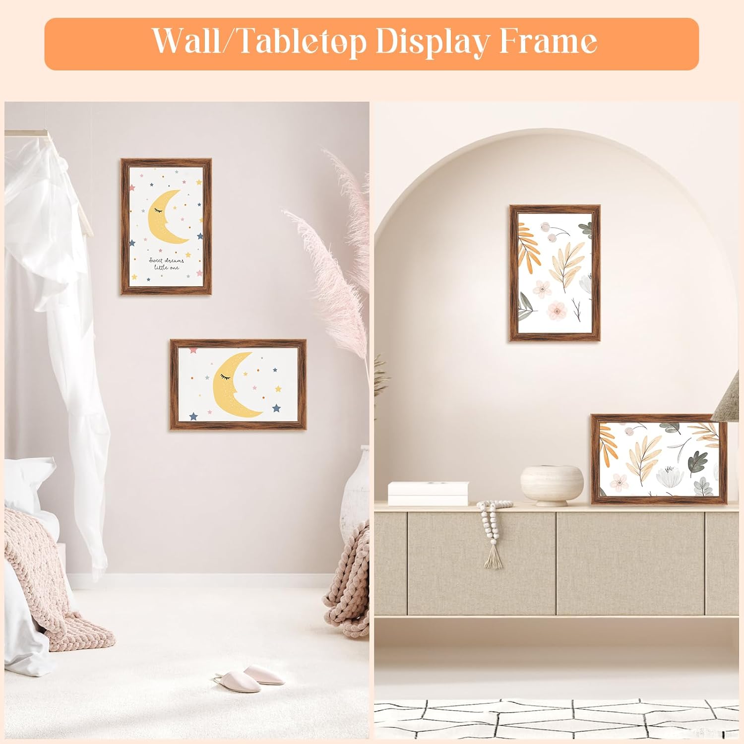 5x11 Wood Frame Brown, Rustic Natural Wooden 11x5in Poster Picture Frame, Distressed 5 x 11inch Woodgrain Gallery Photo Frame with HD Plexiglass, Horizontal Vertical Wall Mounting Display 1pcs