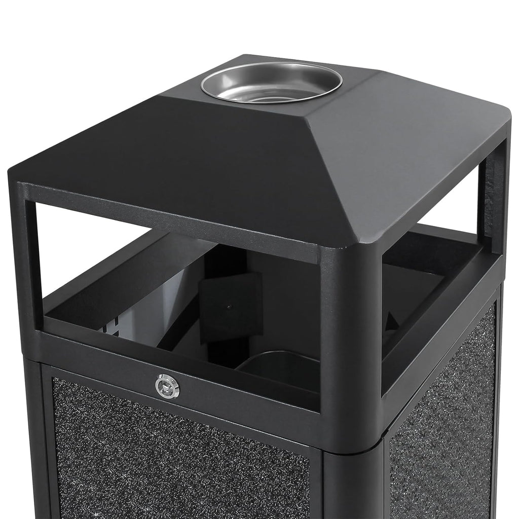 Commercial Square Receptacle Garbage Can with Dome Lid, W/Stylish Panels,Black, 15 Gallon