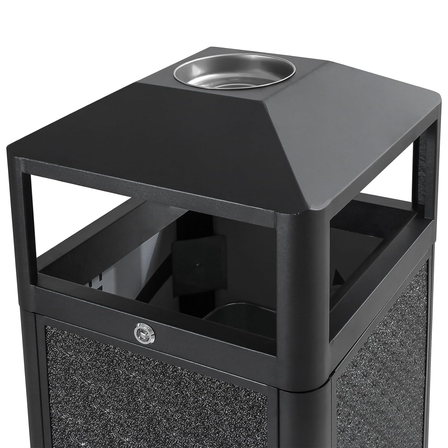 Commercial Square Receptacle Garbage Can with Dome Lid, W/Stylish Panels,Black, 15 Gallon