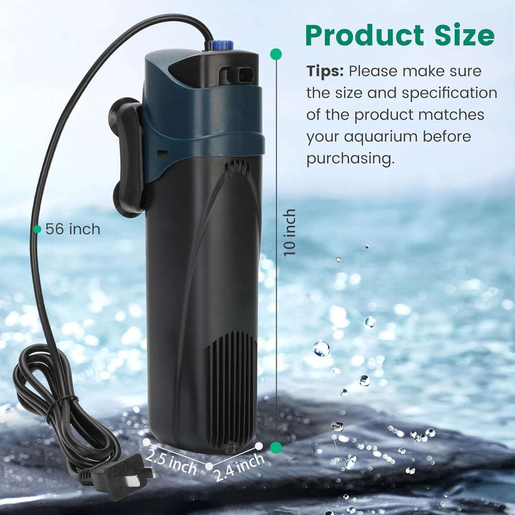Aquarium Filter U-V for 20-75 Gallon, 200GPH Fish Filter with 5W U-V Double Light Green Water and Algae Submersible Powerful Clean Pump for Turtle Tank Freshwater Crystal Green Killing
