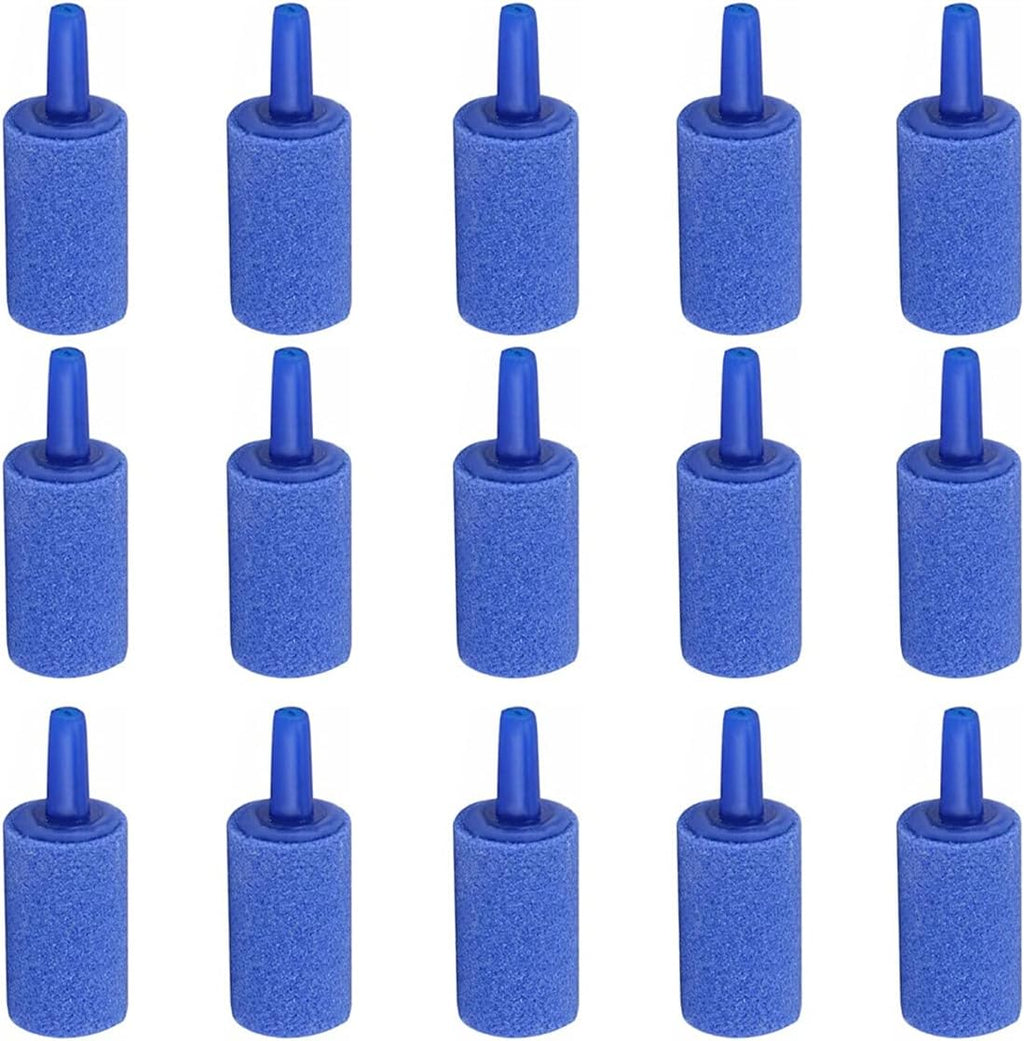 15 PCS 1 Inch Air Stones Cylinder Bubble Diffuser Airstones for Aquarium Fish Tank Pump Blue