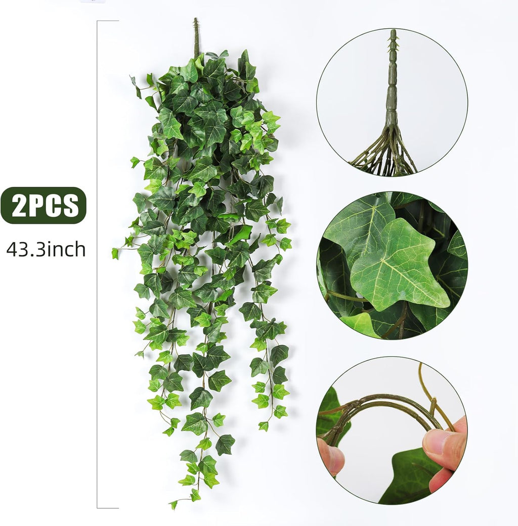 RECUTMS 2 Strands Artificial Vines Ivy Garland 39.4inch Fake Vines with Silk Green Leaves Faux Hanging Plants Greenery Decorations for Bedroom Table Centerpieces Wall Party Wedding Room Decor