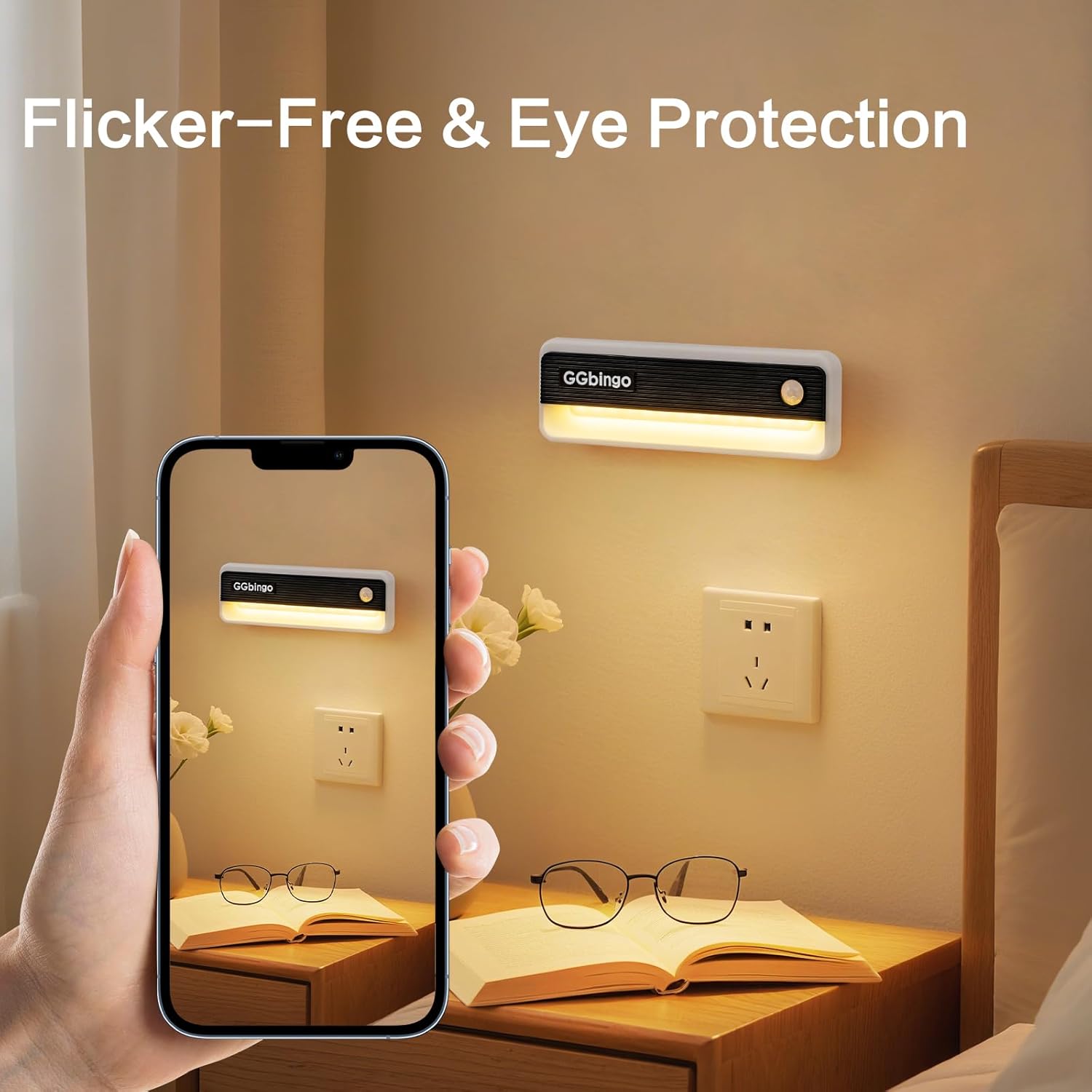 Motion Sensor Night Lights, 1800mAh Rechargeable Motion Activated Night Light, 3000K Battery Operated LED Sensor Light Indoor for Stair, Bedroom, Stairway, Hallway, Kitchen, Cabinet, Closet
