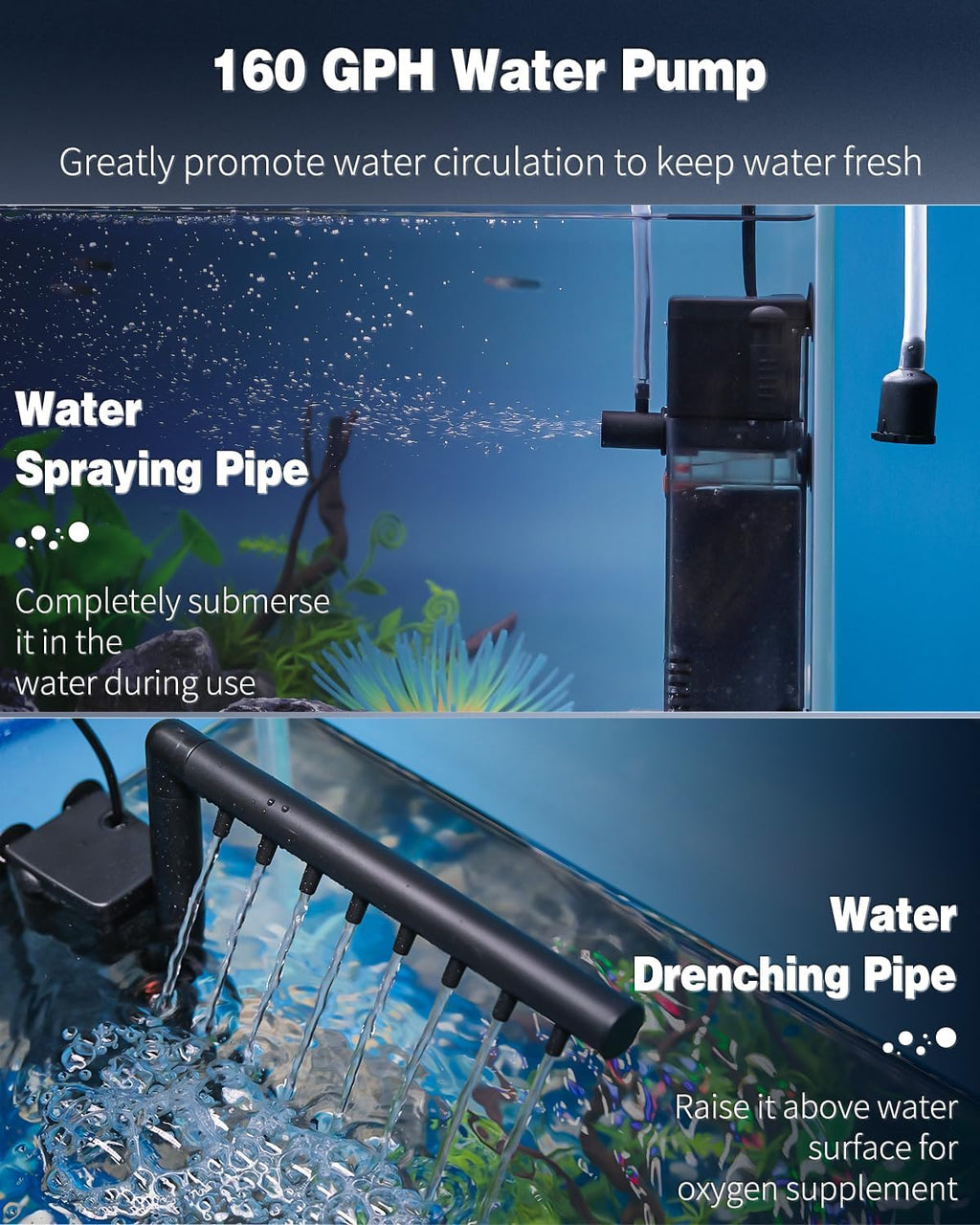 Pawfly Internal Aquarium Filter with 160 GPH Water Pump Quiet Submersible Bio Sponge Foam Filter for 30 to 60 Gallon Fish Tanks Multifunctional Filter for Filtration Circulation and Oxygenation