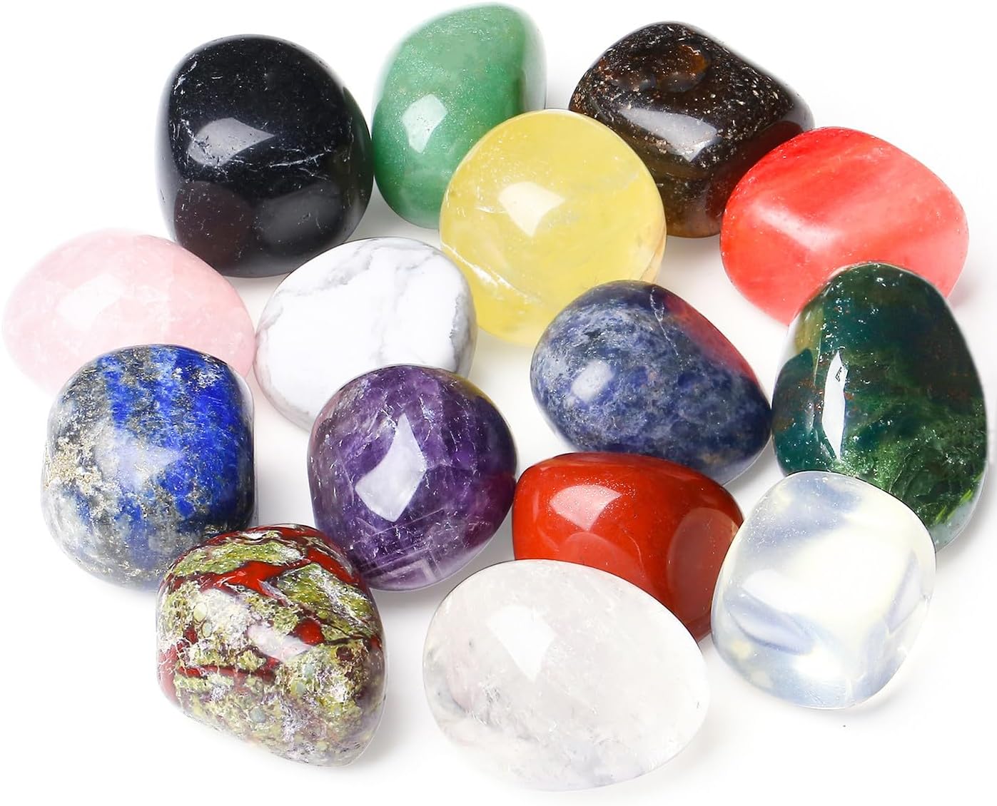 DUQGUHO 15 Pcs Natural Crystals Bulk Tumbled Stones Polished Irregular Quartz Crystal Set Chakra Colored Rocks Gemstones Vase Filler Landscape Bottom Decoration Energy Reiki Beginners Decoration