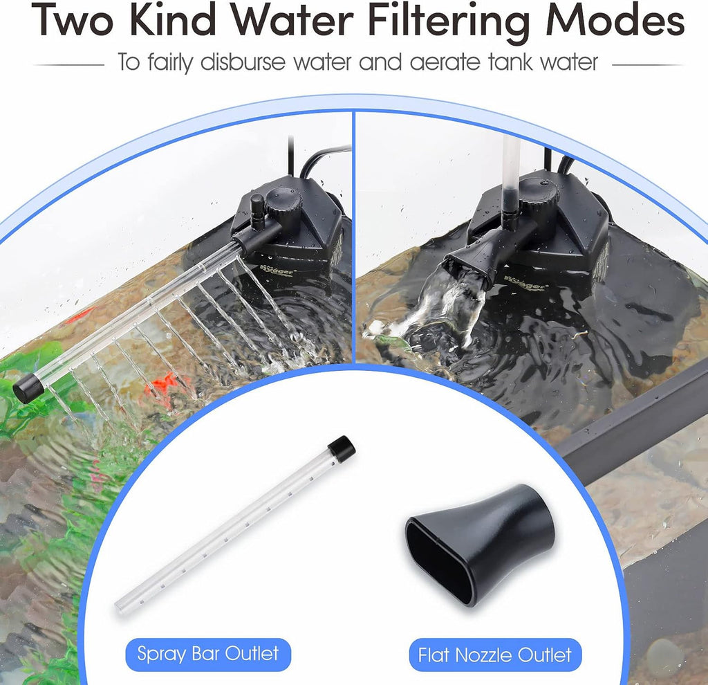 hygger Submersible Aquarium Power Filter 120 GPH for 10-20 Gallon Fish Tank Corner Internal Filter with Bio Ball Sponge 3-Stage Filtration System