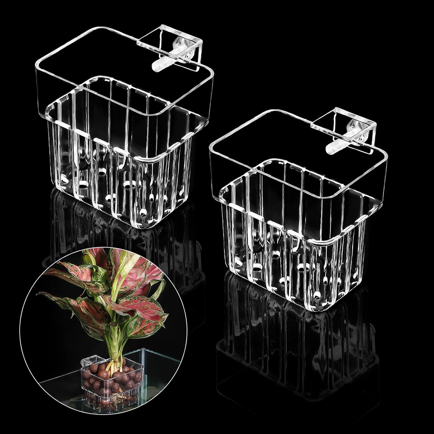 2 Pack Clear Aquarium Plant Holder Top Hanging Fish Tank Plant Holders Fits up to 0.8in Tank Edges, Aquarium Décor