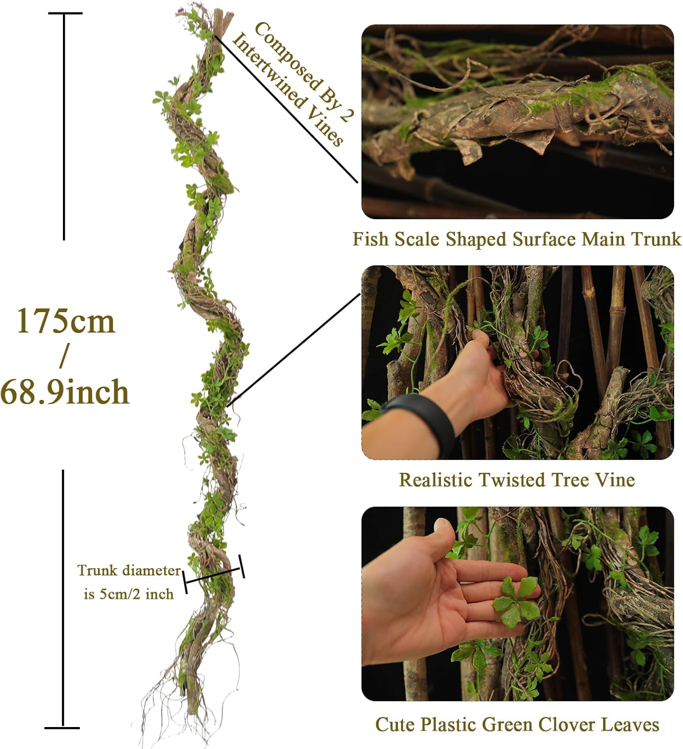 68.9inch Bendable Creepy Artificial Greenery Garland Faux Tree Trunk Branches Twigs Twisted Grape Vines Clover Leaves for Fireplace Mantel Halloween Wall Hanging Outdoor Baby Shower Party Swing Decor