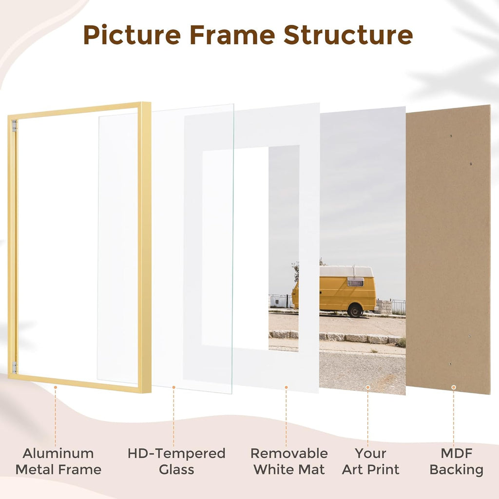 Fun Memories 19x27 Picture Frame, Metal Picture Frame Wall Mounting Horizontally or Vertically - Poster Frame Simple and Elegant Decor for Wall - 1 Pack - Gold