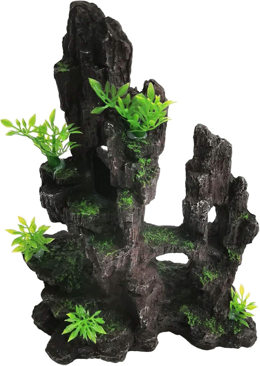 kathson Aquarium Mountain View Stone Resin Fish Tank Decoration Betta Hideout Caves Rockery Landscape Tree Rock Hiding Cave Decor for Small Fish Shrimp Play Ornament