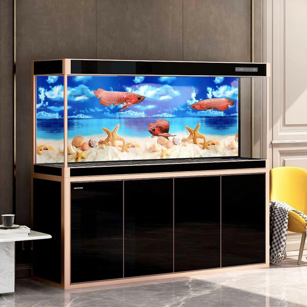 Lainrrew Aquarium Background Poster HD, Dual-Sided Water Plants & Fish Tank Landscape, 16"x40", Vivid Marine Life, Waterproof Scenery, Easy to Install, Durable Tank Decor (Type 5)
