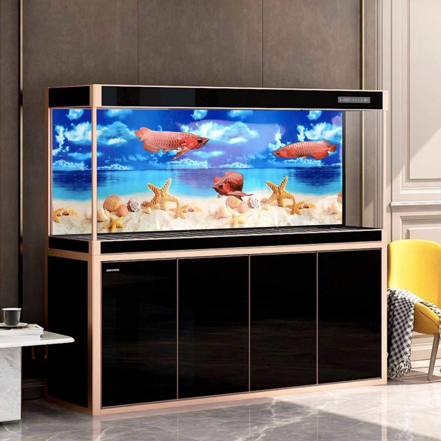 Lainrrew Aquarium Background Poster HD, Dual-Sided Water Plants & Fish Tank Landscape, 16"x40", Vivid Marine Life, Waterproof Scenery, Easy to Install, Durable Tank Decor (Type 5)