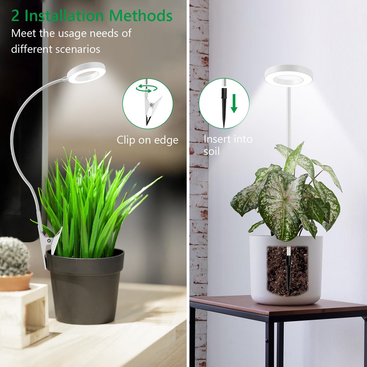 Grow Lights for Indoor Plants, Full Spectrum Clip on Plant Lights for Indoor Growing, White Halo Grow Lamp 3 Pack with 360° Gooseneck, 6/12/16H Timer, 3 Light Modes, 5 Dimmable