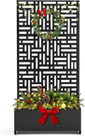 FENCY Metal Raised Garden Bed with Wheels and Trellis,73"x35"x16" Planter Box for Climbing Plants, Vegetables & Vines, Features Privacy Screen and Drainage Holes (Black-Geometric Lattice)