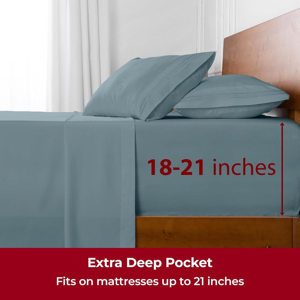 Mellanni Extra Deep Twin Sheets - 3 PC Iconic Collection Bedding - Hotel Luxury, Ultra Soft, Cooling Bed Sheets - Wrinkle, Fade, Stain Resistant (Twin, Spa Blue)