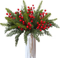 Kainonnan 60 Pcs Artificial Pine Branches With Red Berry Stems Christmas Stems Pine Needles Branches Fake Greenery Christmas for DIY Home Party Decor
