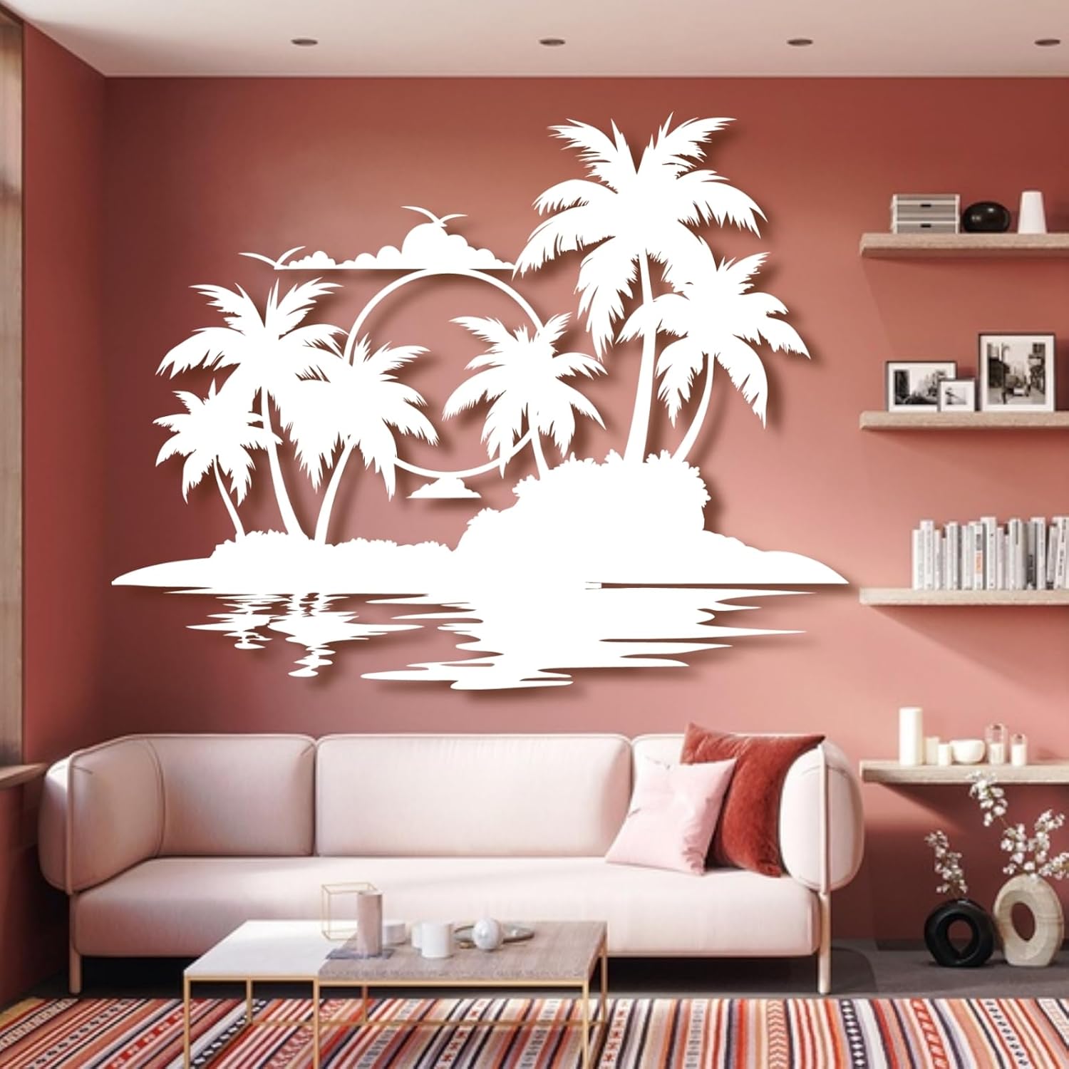 Lunwall Palm Tree Metal Wall Art, Tropical Beachy Style, 24 L" x 19 W" / 60 x 47 cm