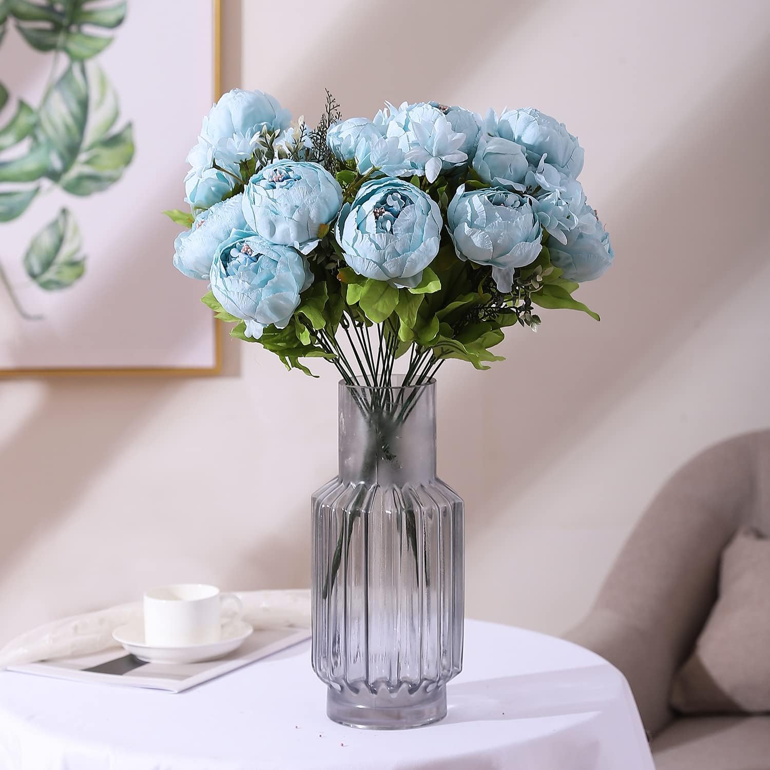 Duovlo Artificial Peony Silk Flowers Fake Flowers Vintage Wedding Home Decoration,Pack of 1 (Spring Blue)