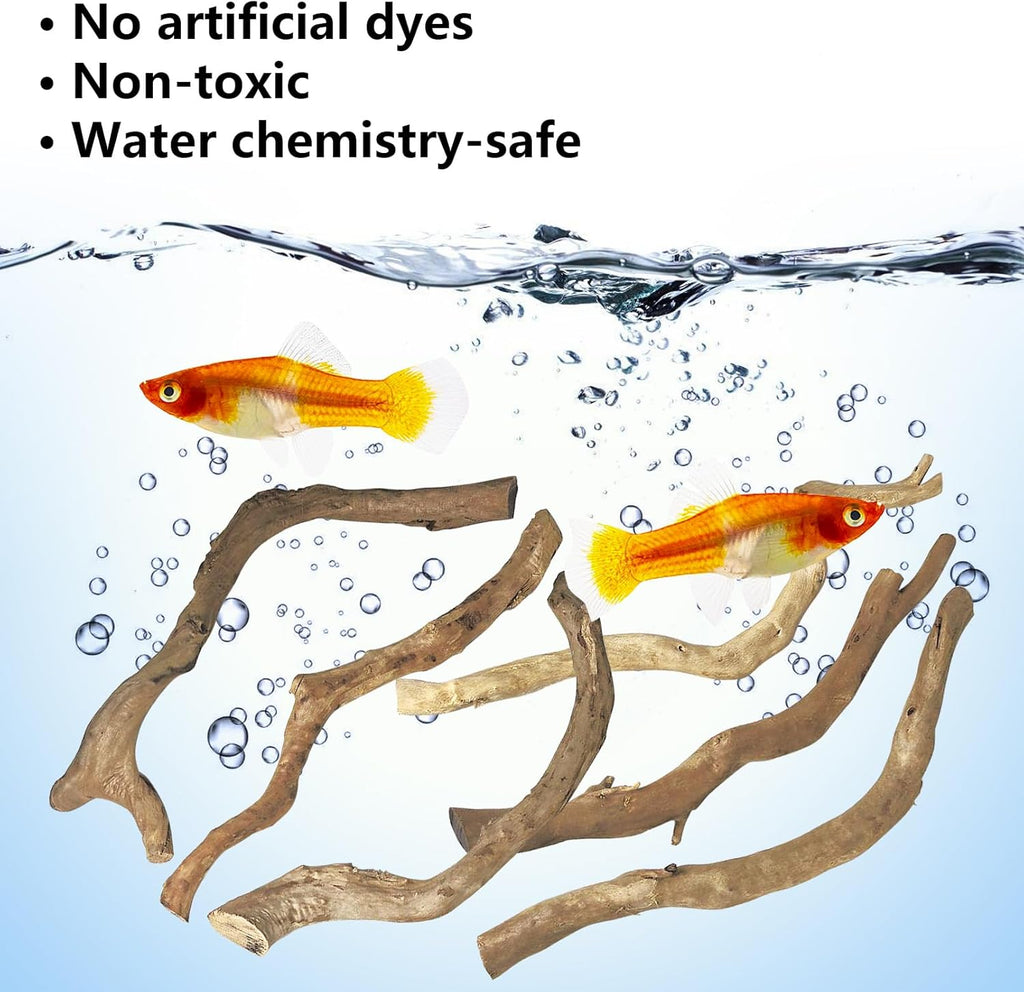 Hamiledyi Natural Driftwood for Aquarium Decor - Red Moor Wood 10"-15" Long Assorted Shapes (400g) Safe Branches for Fish Tank & Reptile Habitat - Natural Aquarium Wood Decorations (Coarse Branches)