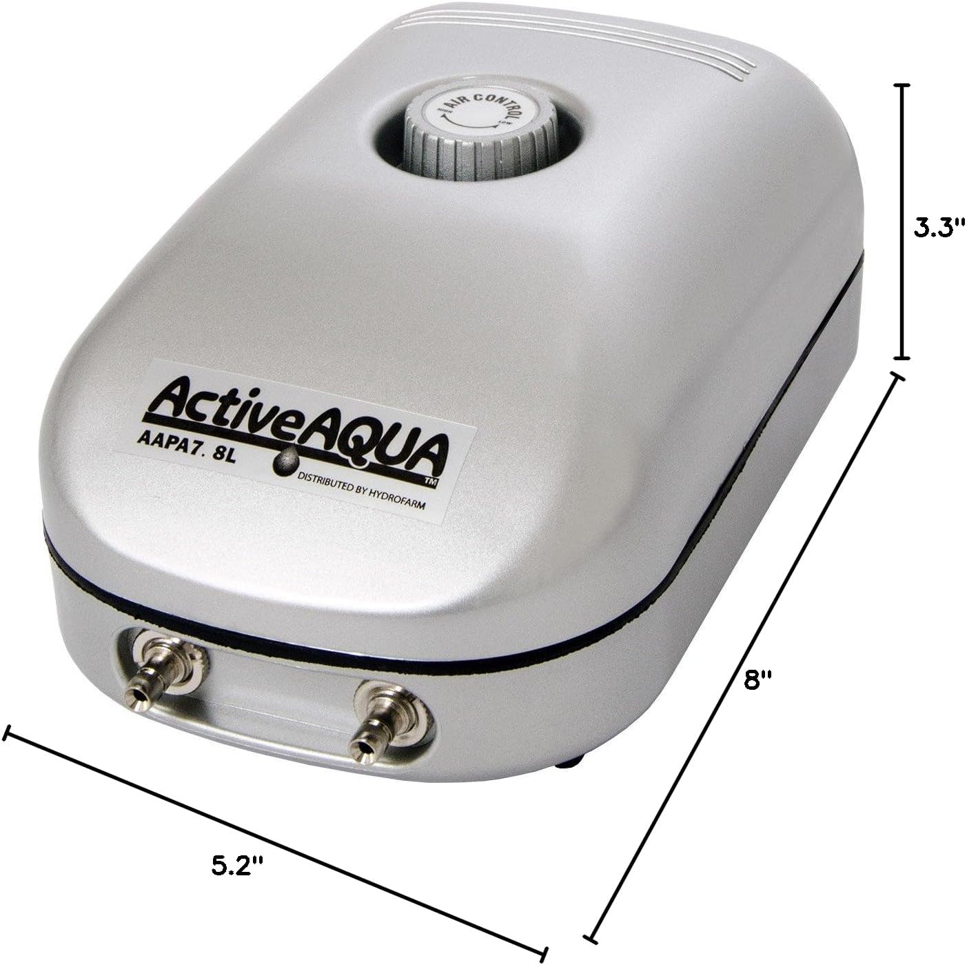 Hydrofarm AAPA7.8L Active Aqua, 2 Outlets, 3W, 7.8 L/min Air Pump, Silver