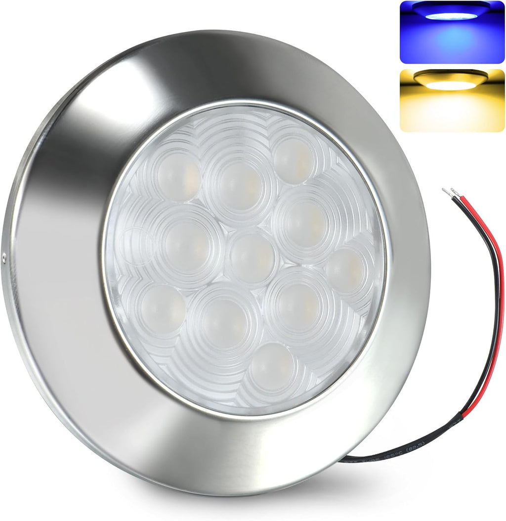 Goldlife B3 LED Marine Courtesy Light Boat Interior Light, 2.8" 11LED DC10-30V IP67 316 Stainless Boat Cabin Ceilling Lights, Multicolor Surface Mount RV Transom Deck Yacht Lighting
