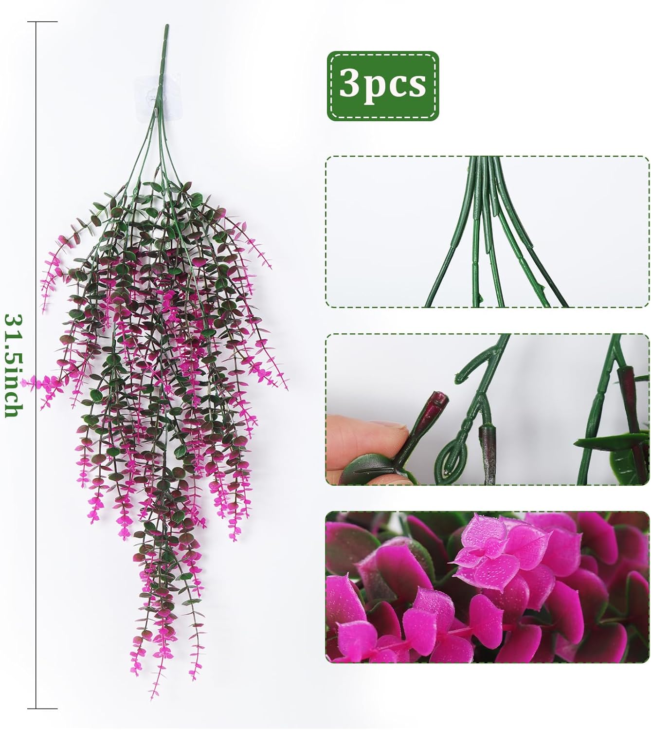 RECUTMS Fake Monkey Plants Hanging Eucalyptus Vines Fake Vines Faux Hanging Plants for Outdoor Garden Yard Backdrop Decor Indoor Room Table Wall Home Hanging Decoration(Fuchsia)