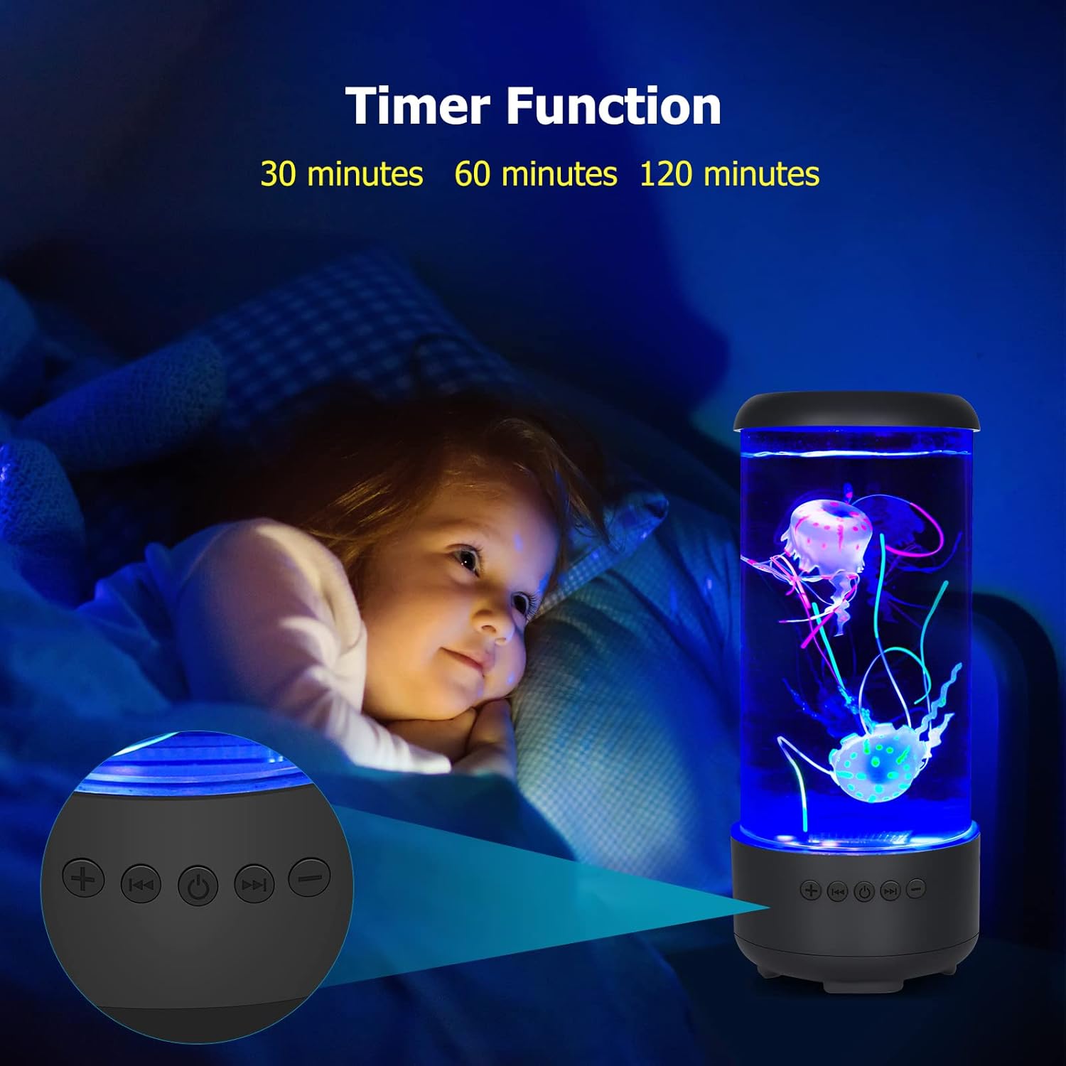 Jellyfish Lamp with Bluetooth White Noise Sound, 7-Color Changing Light with 5 Levels Brightness Jellyfish Aquarium Bubble lamp for Relaxing Decorating Gift Lamps for Adults and Kids