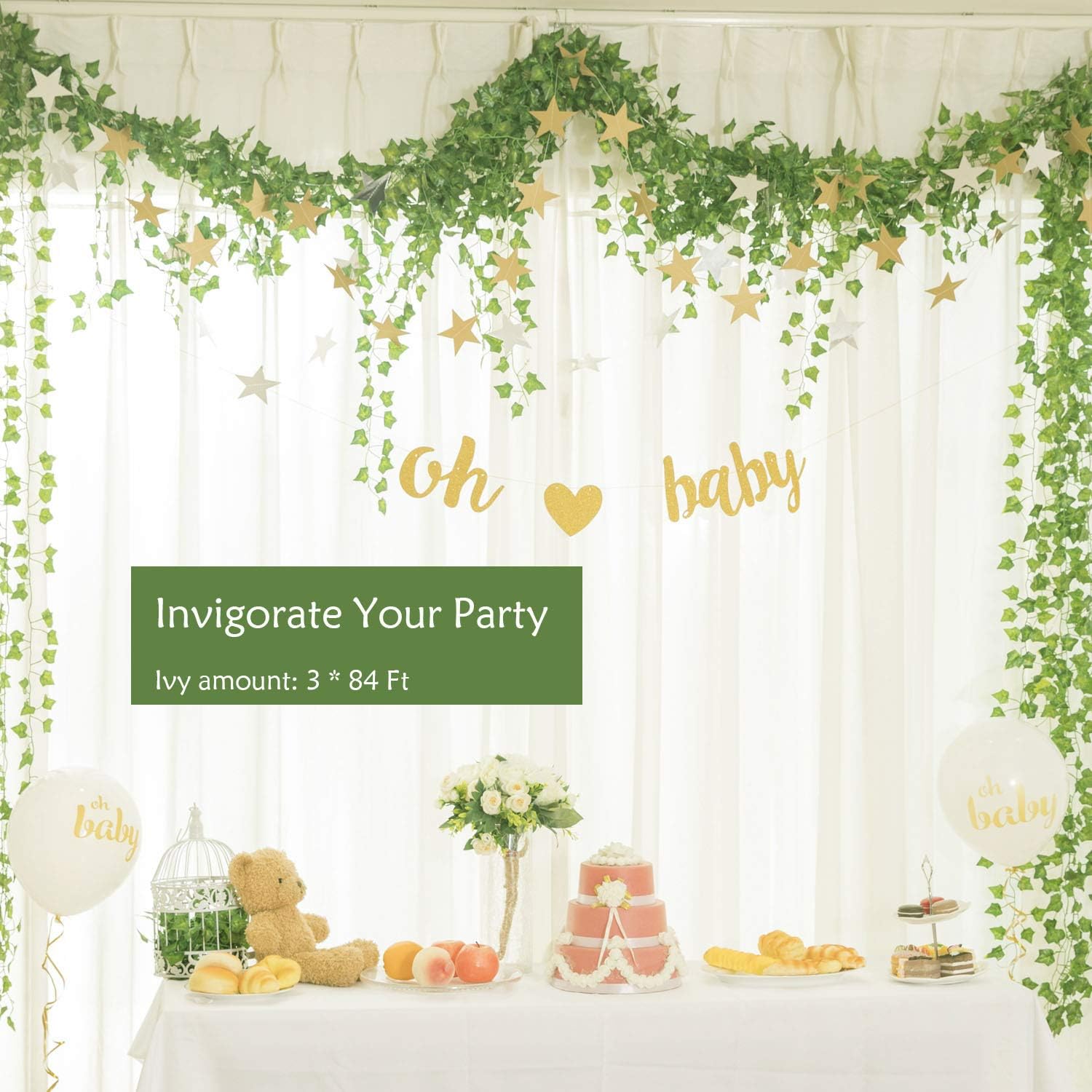 Naidiler 168 Ft 24 Strands Fake Ivy Leaves Artificial Ivy Garland Greenery Decor Faux Green Hanging Plant Vine for Wall Party Wedding Room Home Kitchen Indoor & Outdoor Decoration