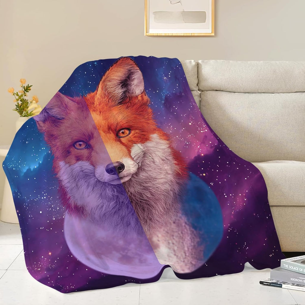 Fox Throw Blanket Orange Fox Stuff Gifts for Kids Girls Boys Adults Women Men Soft Cozy Warm Plush Fluffy Fuzzy Fleece Blanket Decor 50''X60''