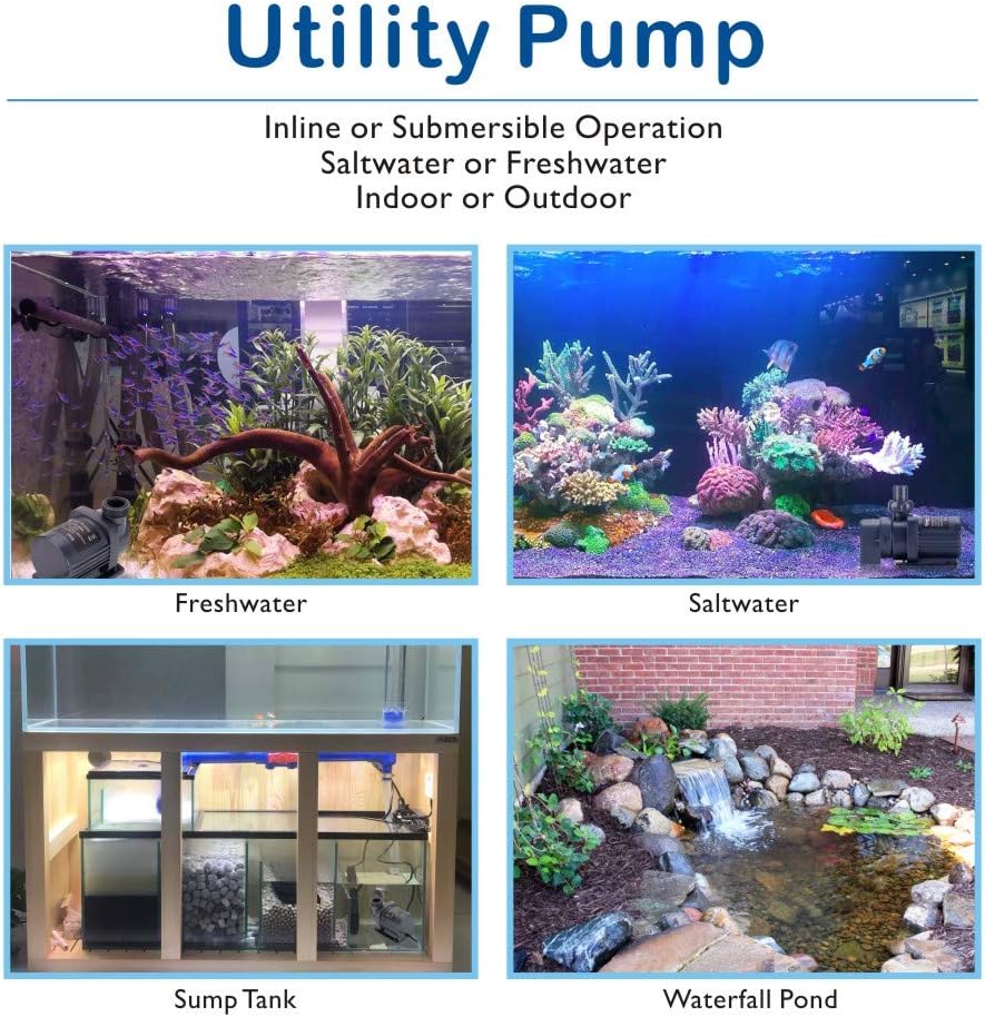 hygger 24V DC Water Pump Quiet Inline/Submersible Saltwater Aquarium Pump with LCD Display Controller 800 GPH Return Pump for Coral Reef Tank Sump