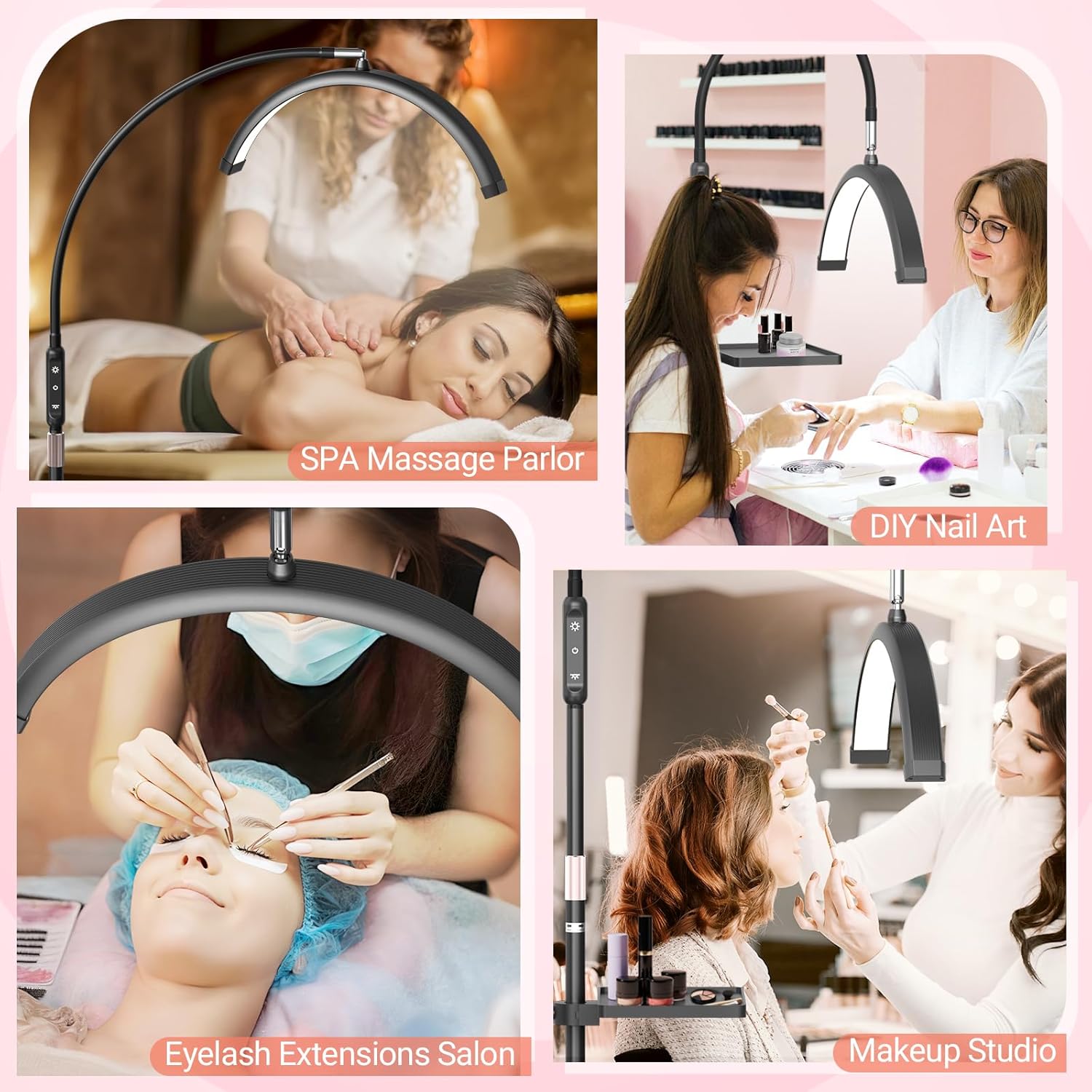 LIONVISON Half Moon Lash Light: 6500K LED Lamp Ring Light with Tray - 360° Flexible Gooseneck Durable Metal Stand - Salon Use for Lash Artists Eyelash Extensions (18In Black)