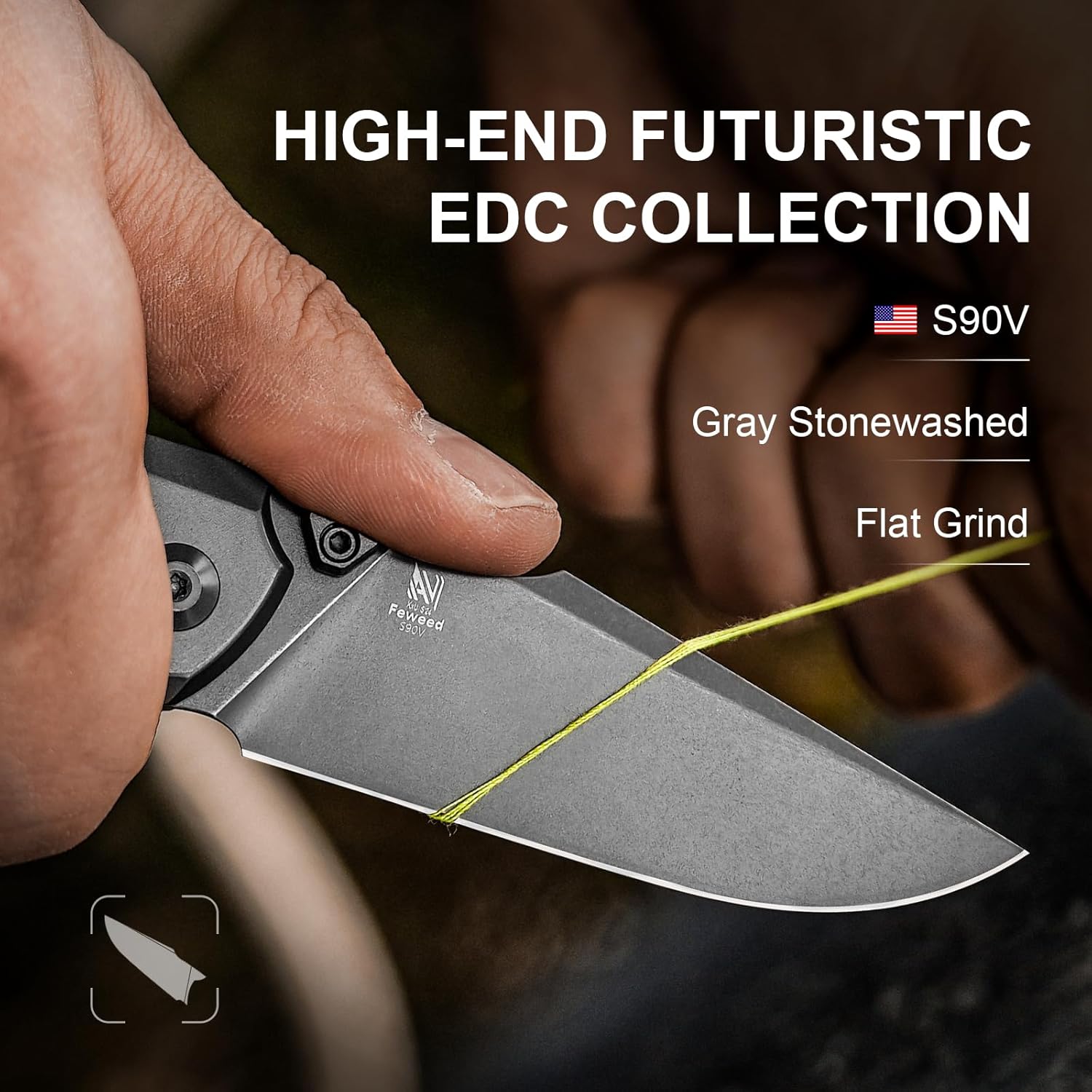 Kizer Feweed Pocket Knife, 2.98" S90V Clip Point Blade Folding Knife with Titanium & Fat Carbon Toxic Storm Handle, Front Flipper & Thumb Stud Opener EDC Knives for Camping Hiking KI3694A2