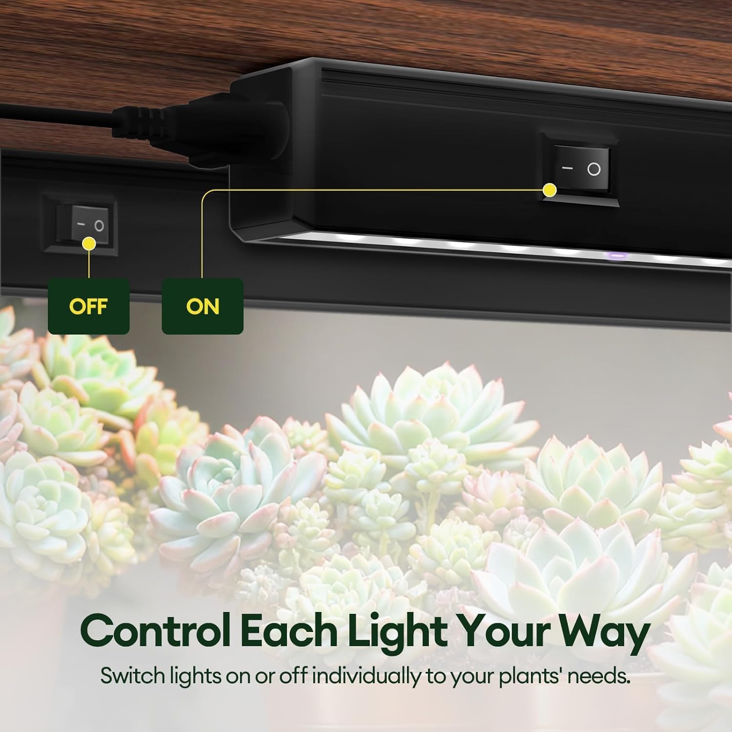Grow Lights for Indoor Plants 2FT, Blue-Rich Full Spectrum 5000K Grow Light, 60W(4 x 15W), T5 LED Grow Light Strips for Succulents, High PPFD, Linkable, Black, 4-Pack