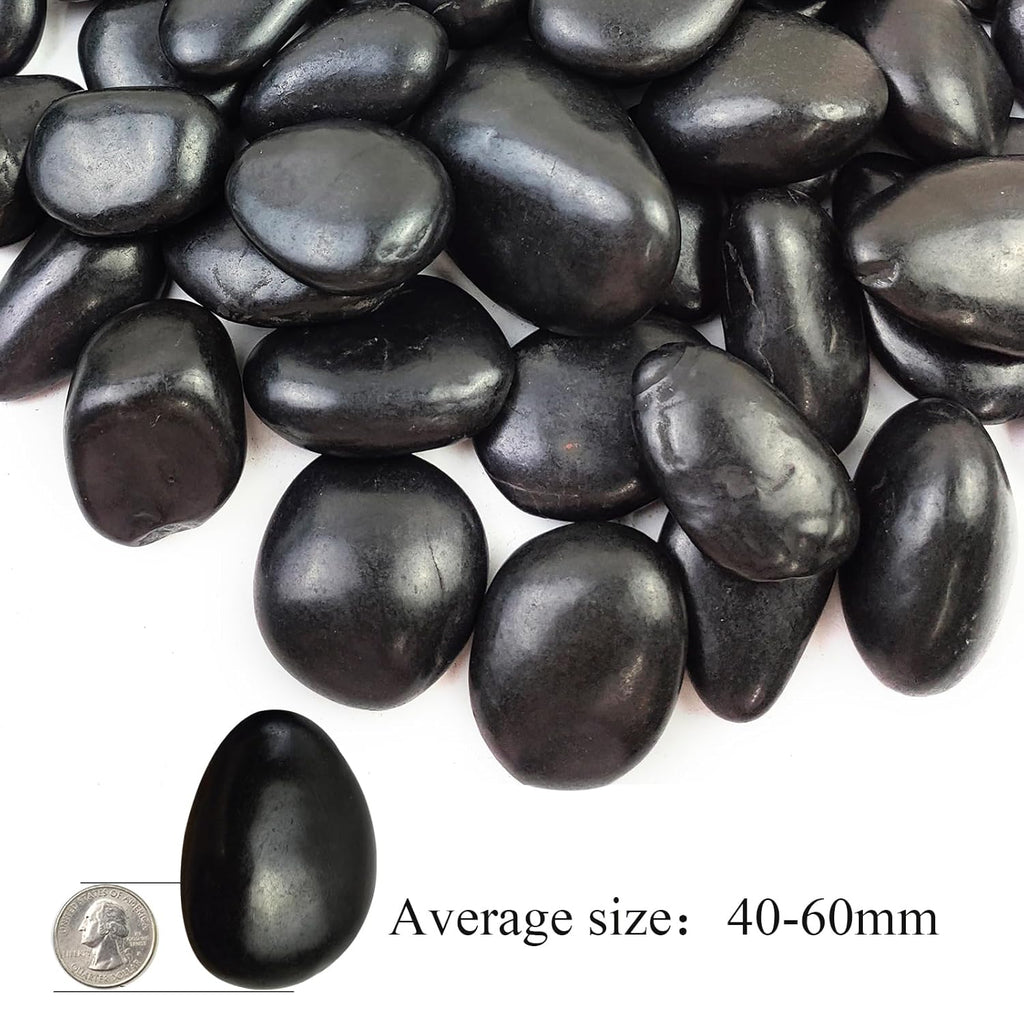 Polished Black River Rocks - 2-3 inch 10LB High Polished Decorative Pebbles, Stones for Landscaping, Natural River Rocks for Outdoor Décor, Plants,Vase Filler,Fish Tank