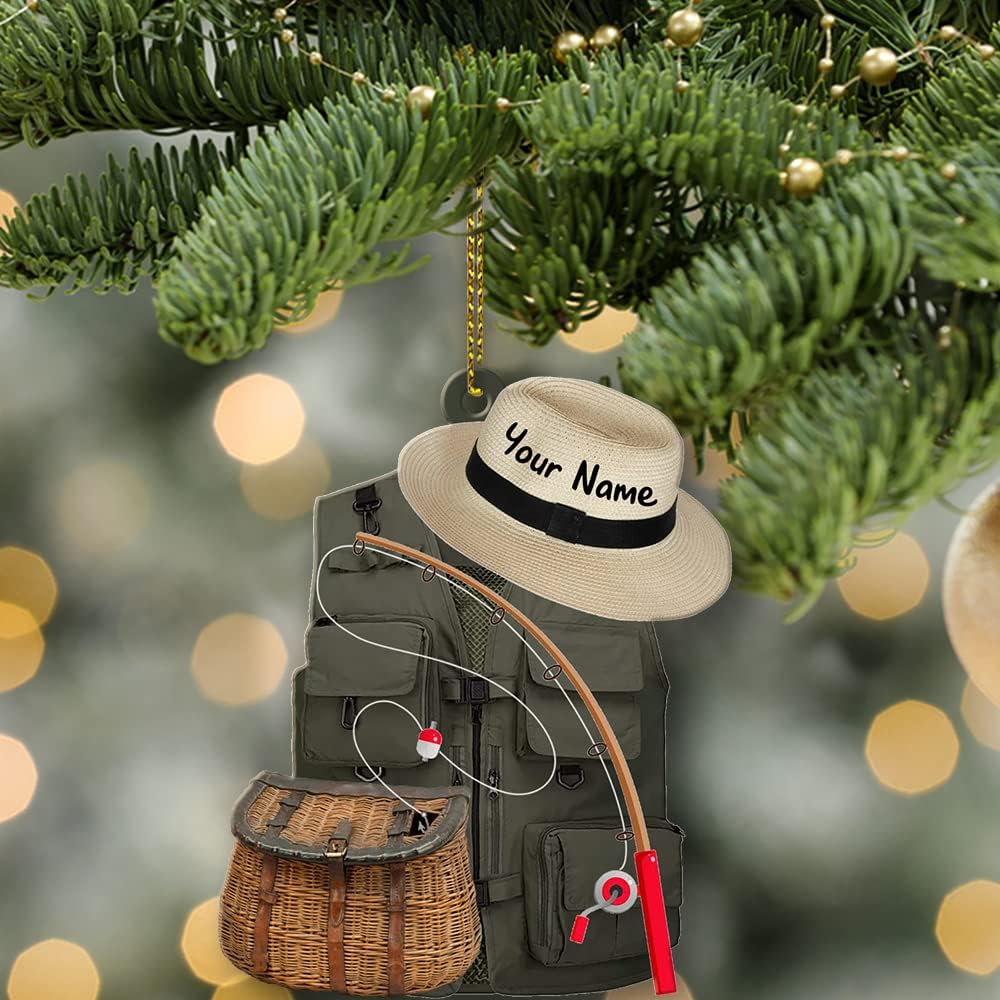 Personalized Fisherman Shirt 2D Flat Acrylic Ornament, Bass Fishing Christmas Ornament, Fishings Tools Keepsake, Fish Ornaments Fishing Man Decor Ornaments Fisherman Dad Gift 19
