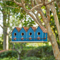 Glitzhome 17" L Retro Blue Distressed Solid Wood Birdhouse with Perch Garden Hanging Bird House for Outdoors