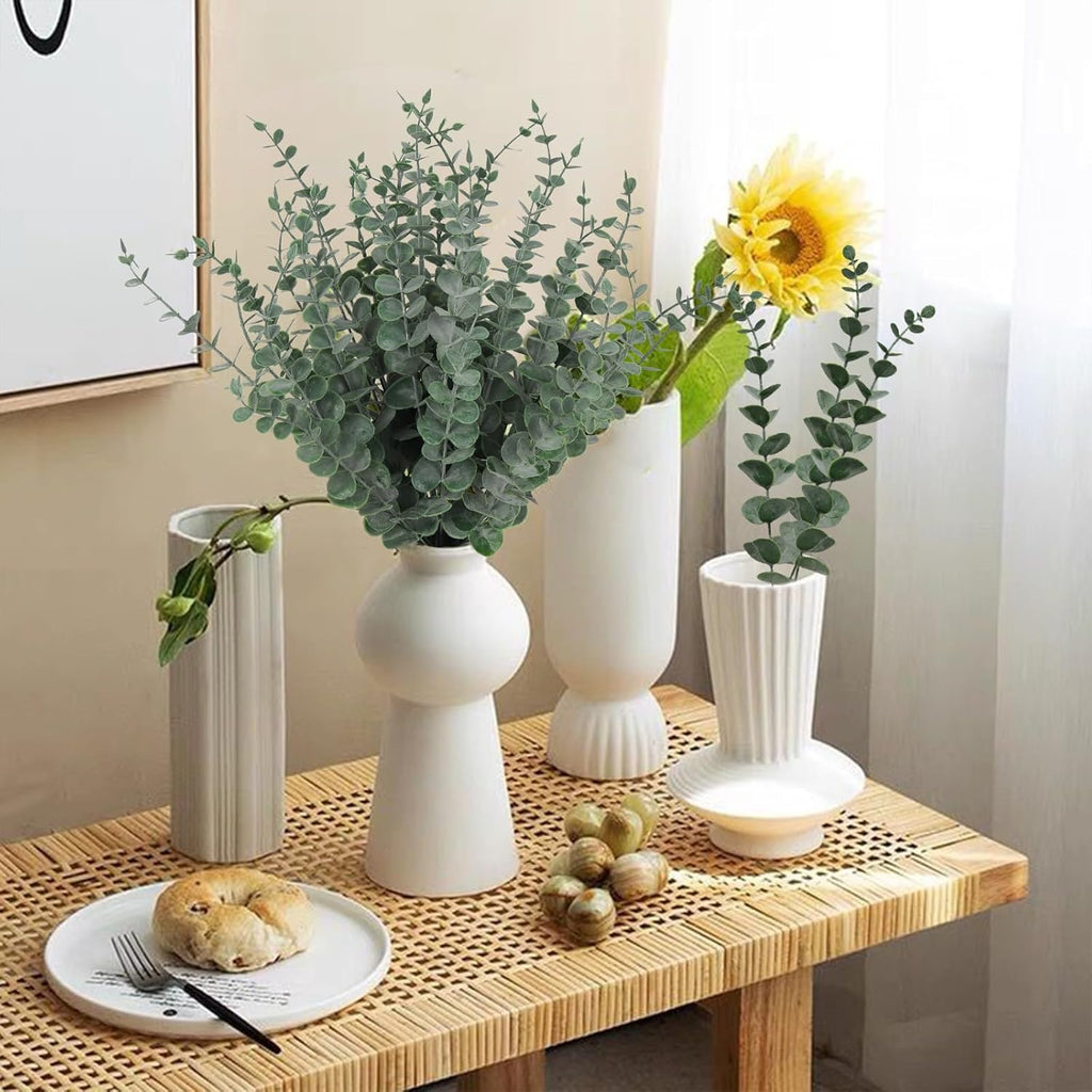 RECUTMS 36PCS Eucalyptus Leaves Stems 15Inch Artificial Green Leaf Branches Plant Bundle for Indoor Outdoor Home Office Wedding Centerpiece Flower Bouquet Floral Arrangement Table Farmhouse Decoration