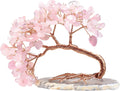mookaitedecor Natural Rose Quartz Crystal Money Tree Agate Slice Base Feng Shui Bonsai Crystal Tree for Wealth Luck Desk Decor, 3-4 Inch High