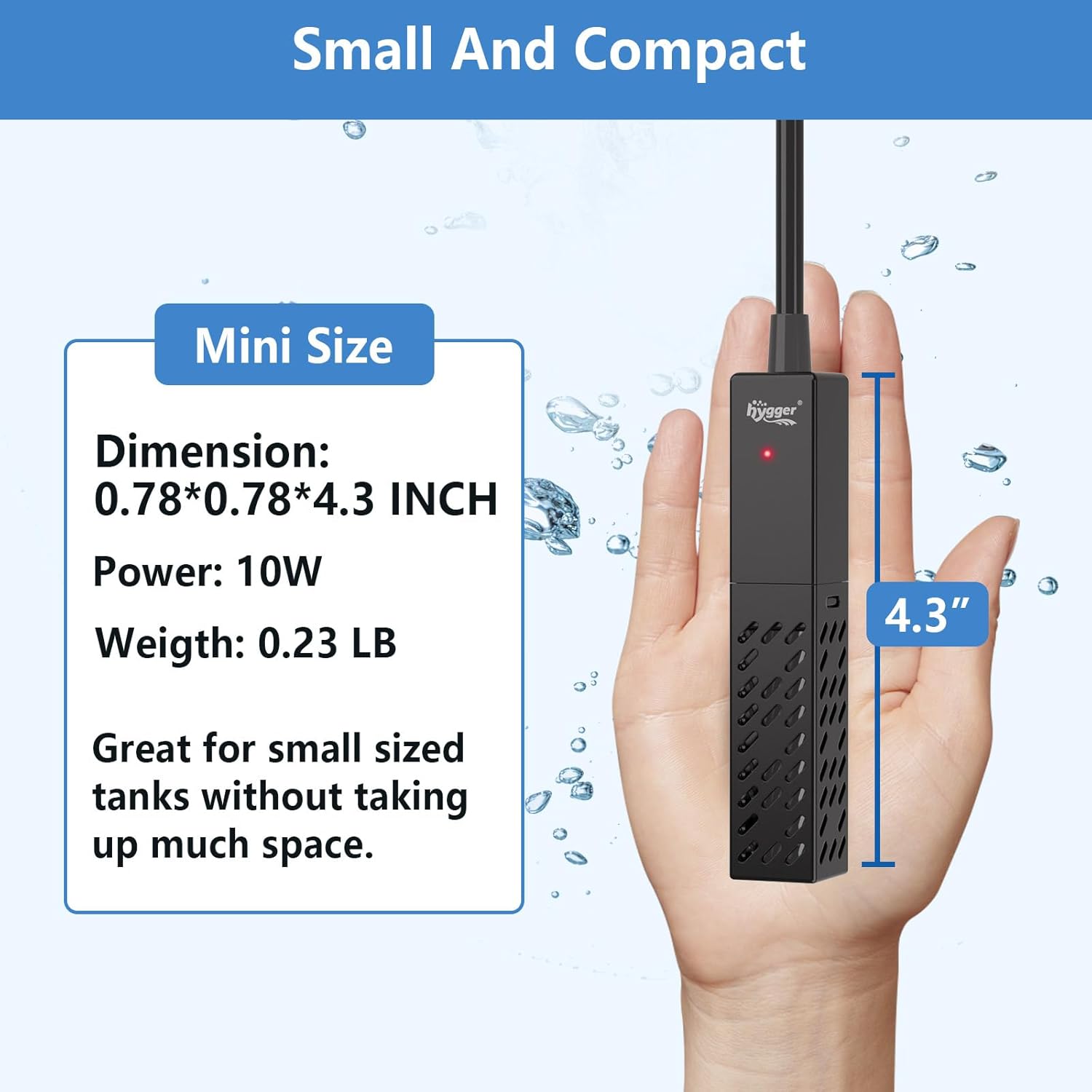 hygger 10W Small Aquarium Heater, Upgraded Ceramic Submersible Fish Tank Heater with 2 Suction Cups, Betta Heater Mini Preset Water Thermostat for up to 3 Gallon Tanks (Preset Temperature 78℉)