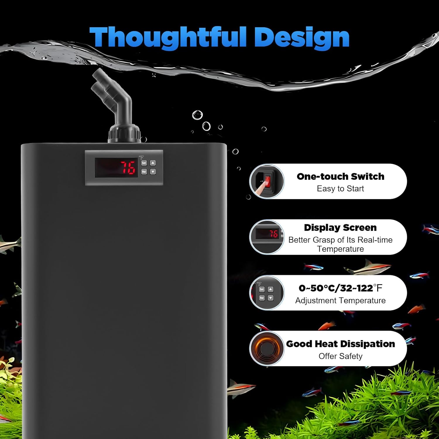 Aquarium Chiller 47gal 1/10 HP Water Chiller Axolotl Tank Cooler Fish Tank Water Chiller for Water Weeds Axolotl Jellyfish Coral Shrimp