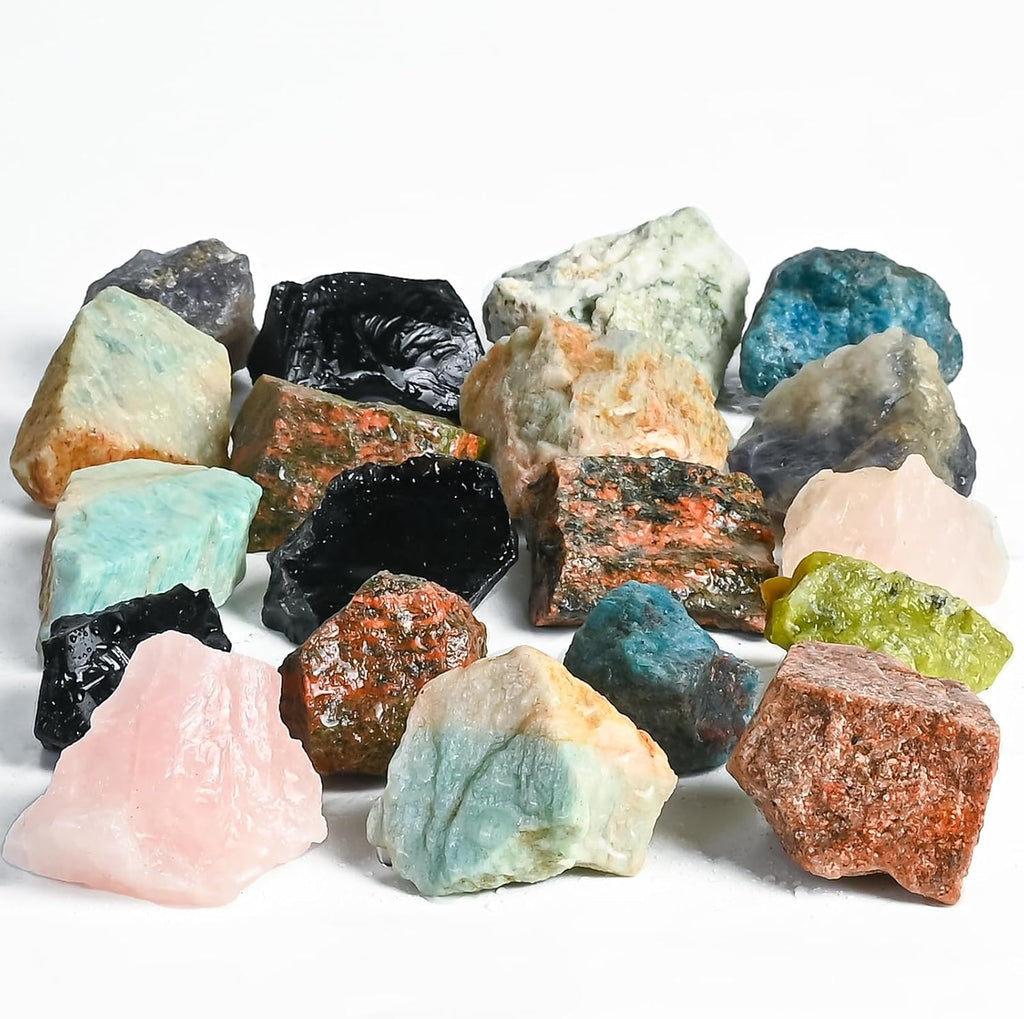 Crocon 1LB Mixed Assorted Rough Exotic Rough Bulk Natural Stone Raw Gemstone Tumbling Cabbing Polishing Gem Mining Chakra Balancing Reiki Healing Good Luck Home Office Decor